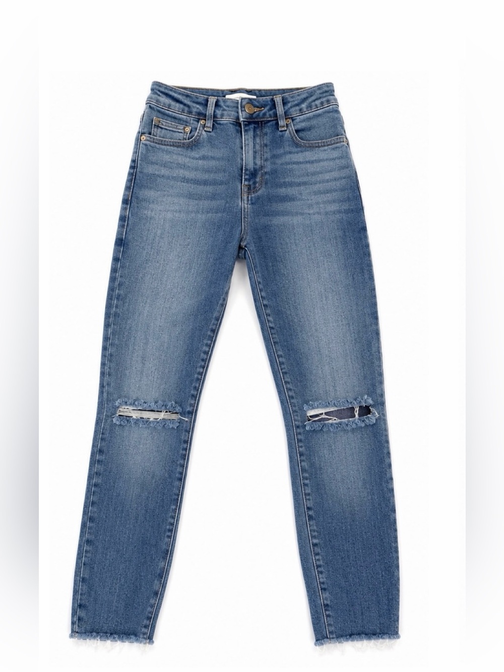 Good American Straight Leg Distressed Blue Jeans
